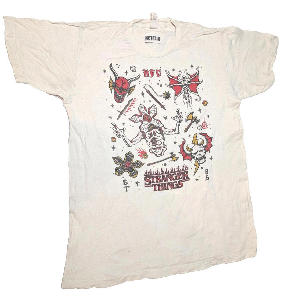 Netflix Stranger Things Demigorgon Hellfire Club T-Shirt, M Beige